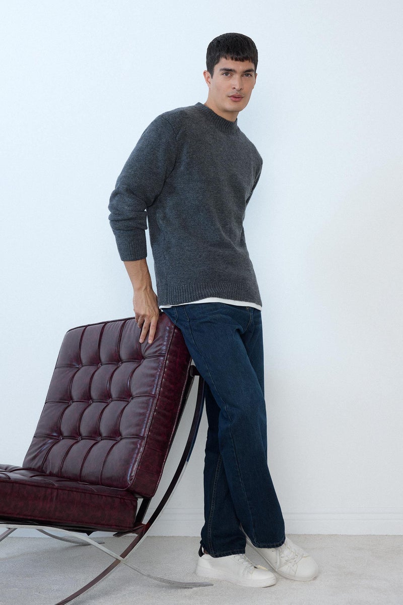 DeFacto Grey Man Relax Fit Crew Neck Knit Pullover Casual - Image 2